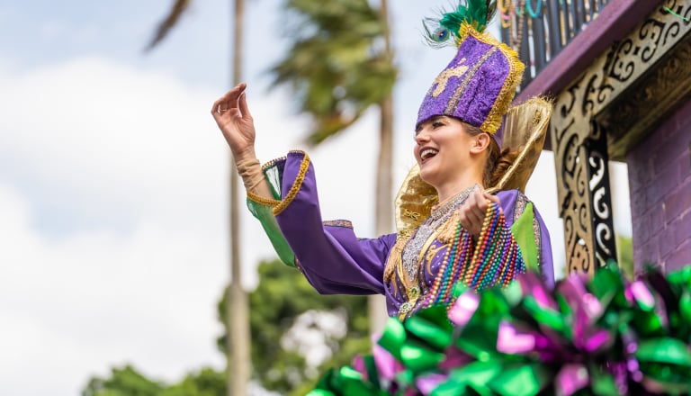 Mardi Gras performer at Busch Gardens Tampa Bay
